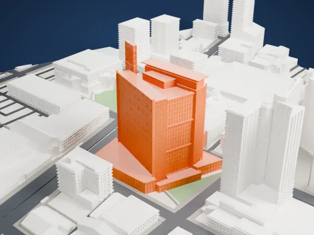 Manitoba Hydro Place model, South view