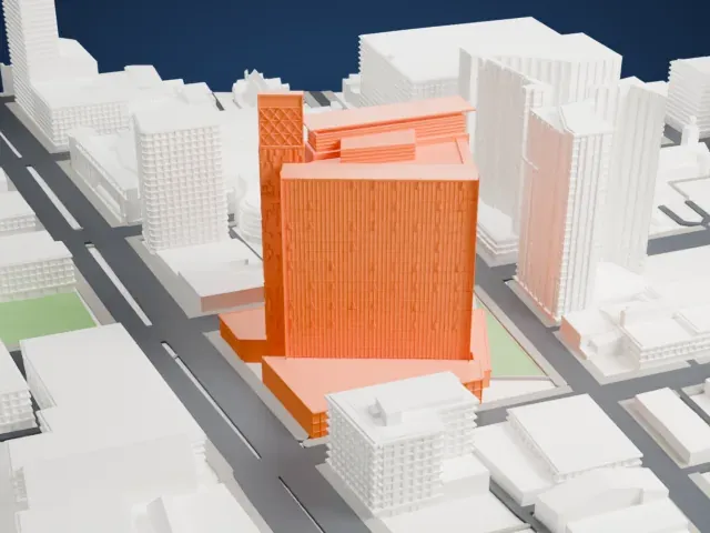 Manitoba Hydro Place model, West view