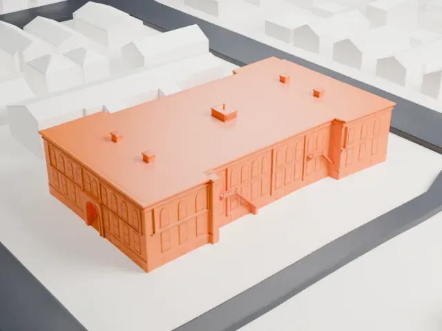Maplewood School model, West view