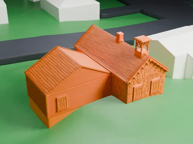 Marble Schoolhouse model, West view