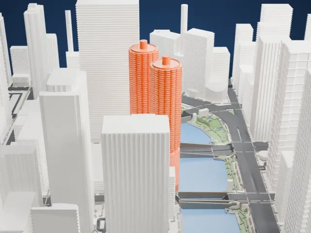 Marina City model, West view