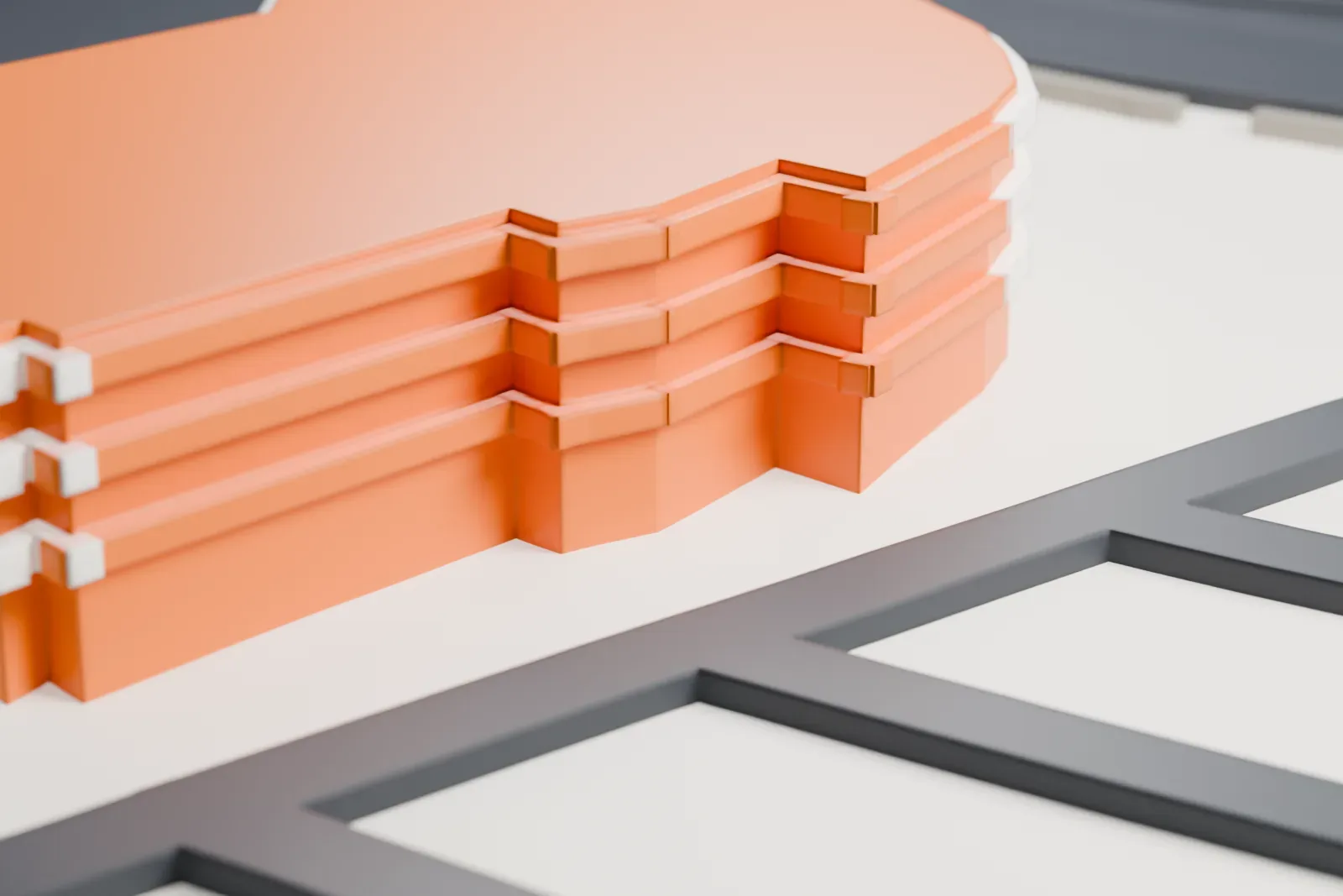A white 3D print of the Marquee Theatre, a low curved building with a fan-shaped, finely ribbed roof, set on open ground between roads.