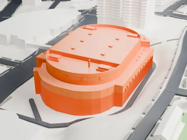 Mary Brown's Centre model, North view