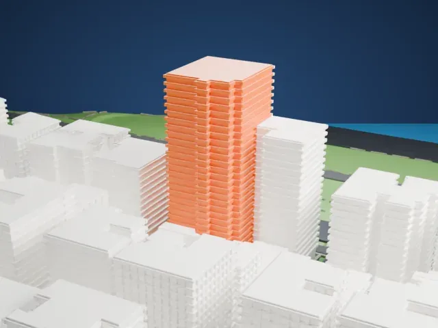 Master Apartments model, East view