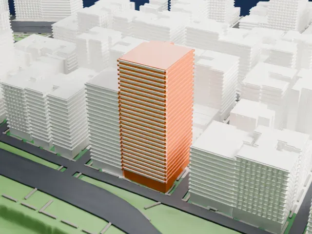 Master Apartments model, West view