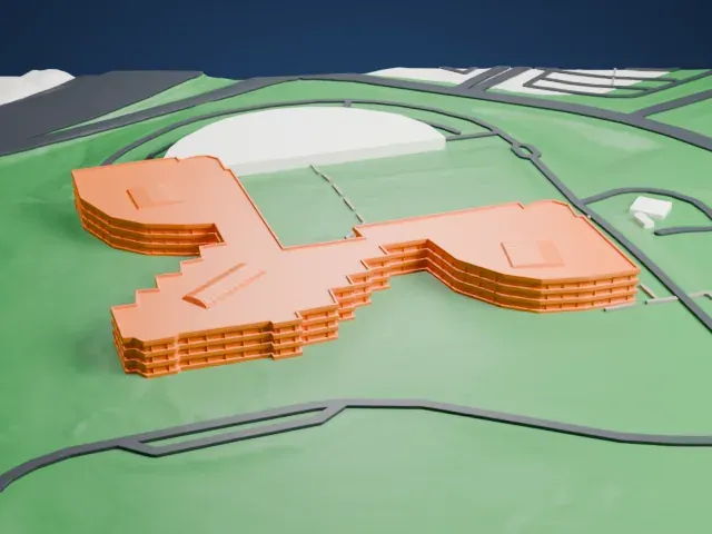 Mastercard International Global Headquarters model, East view