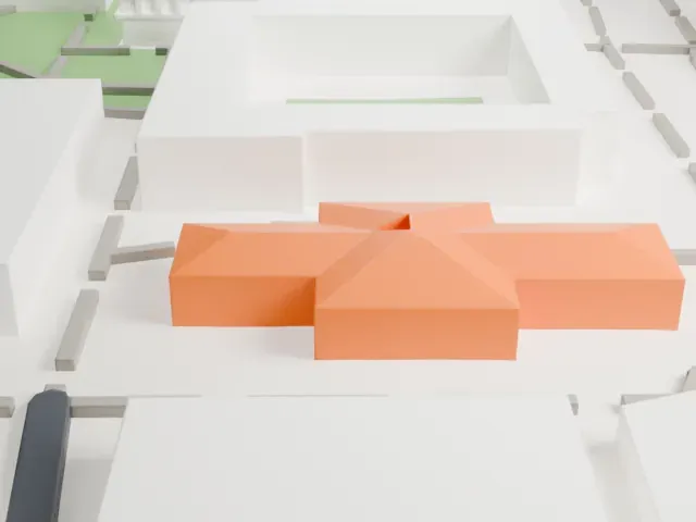 Matthews Hall model, North view