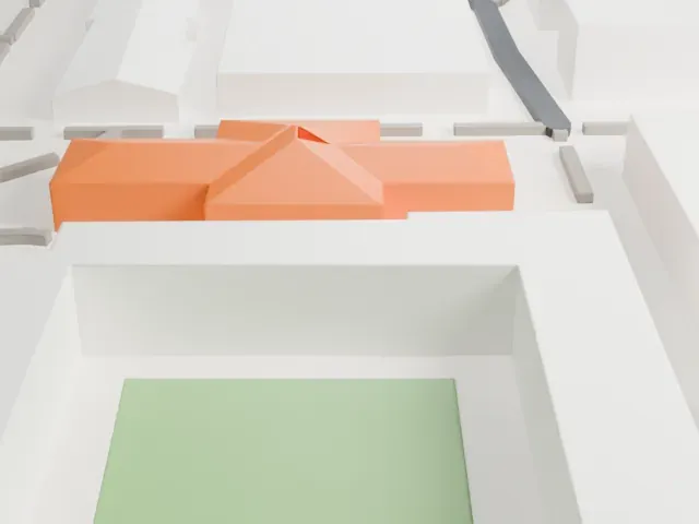 Matthews Hall model, South view