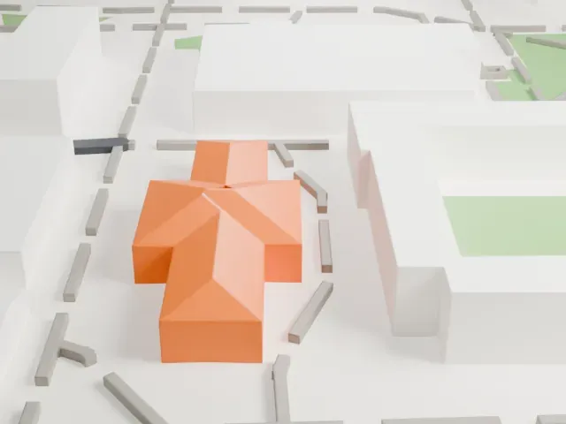 Matthews Hall model, West view