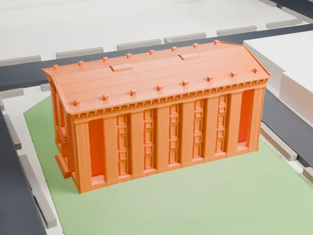 McLevy Hall model, East view