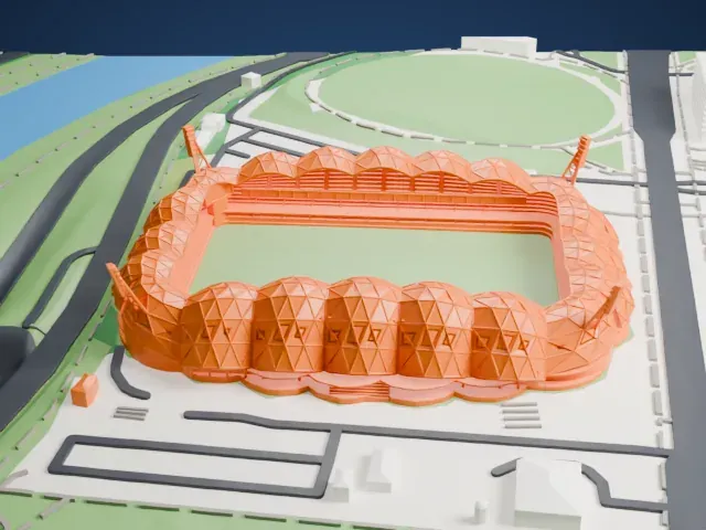 Melbourne Rectangular Stadium model, East view