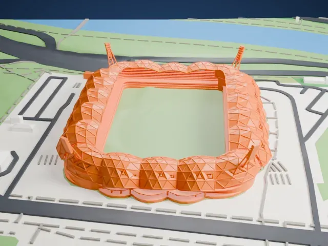 Melbourne Rectangular Stadium model, North view