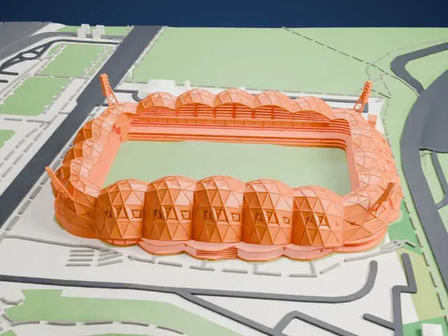 Melbourne Rectangular Stadium model, West view