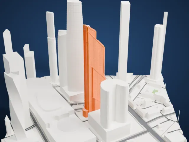 Mercury City Tower model, East view