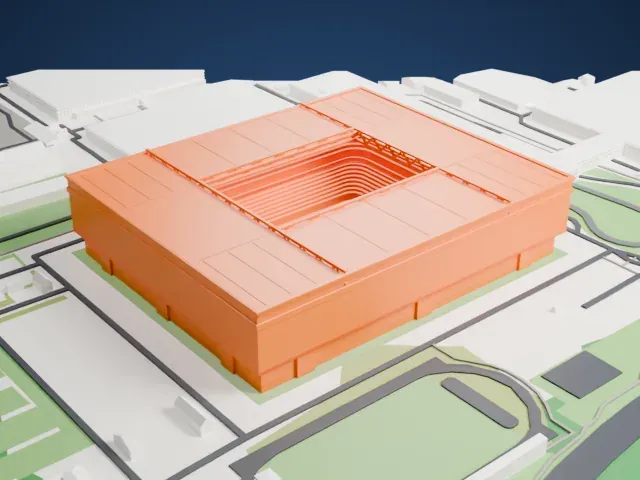 Merkur Spiel-Arena model, West view