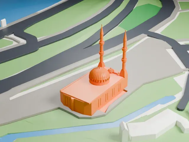 Mevlana Mosque, Rotterdam model, East view