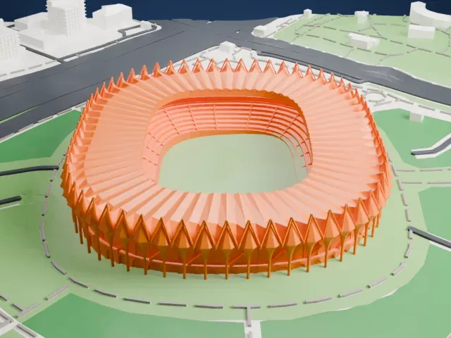 Milliy Stadium model, South view