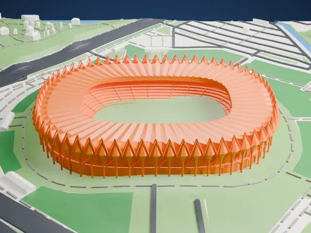Milliy Stadium model, West view