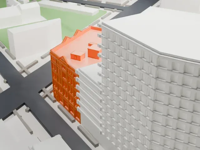 Mink Building model, South view