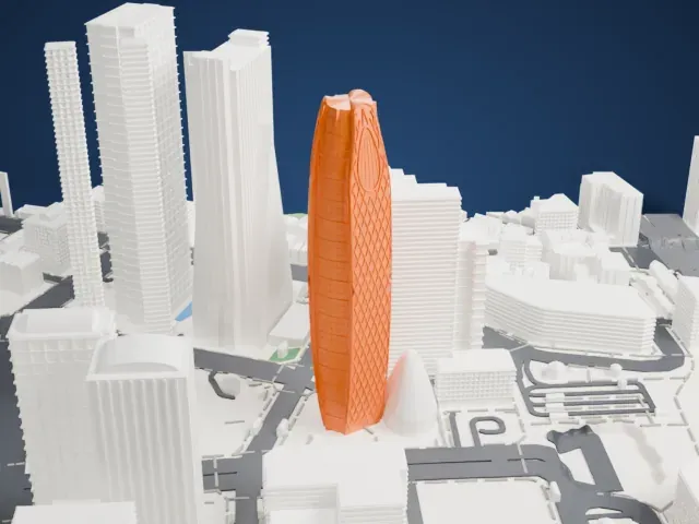 Mode Gakuen Cocoon Tower model, South view