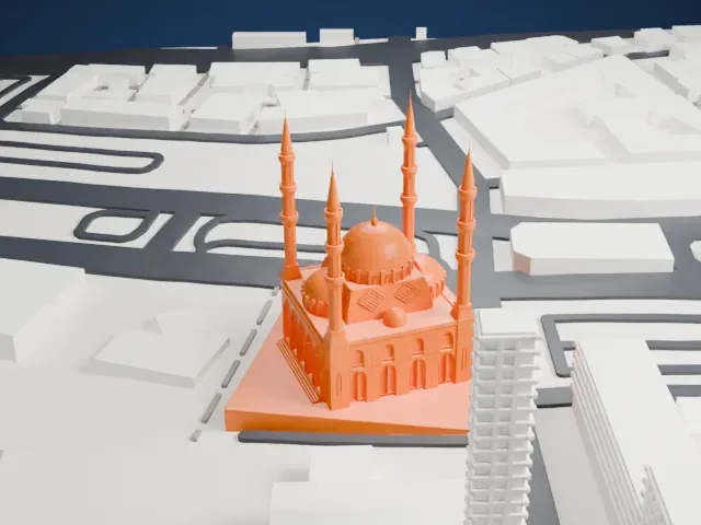 Mohammad Al-Amin Mosque model, West view