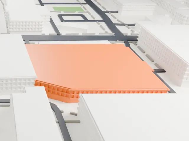 Mona Plummer Aquatic Center model, East view