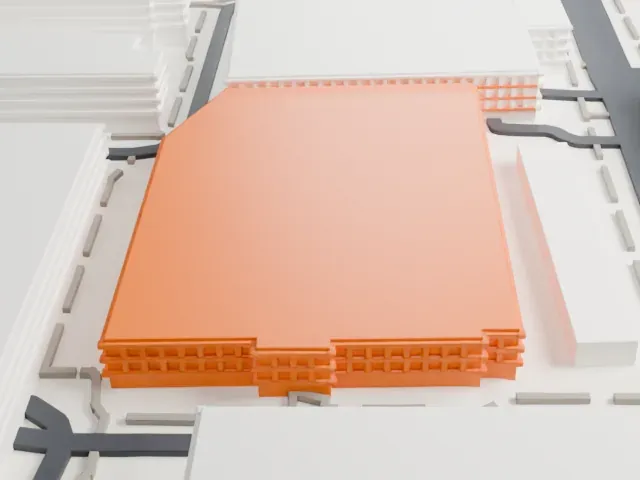 Mona Plummer Aquatic Center model, North view