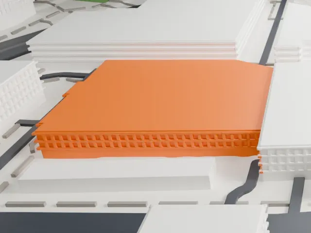 Mona Plummer Aquatic Center model, West view