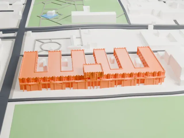Moncada Barracks model, East view