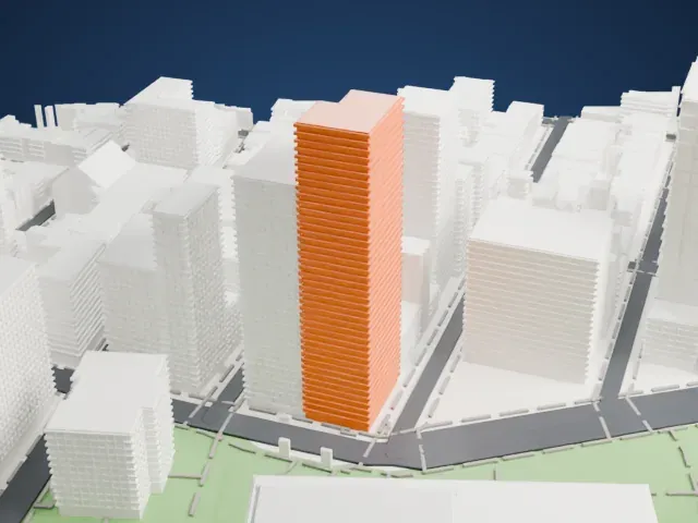 Montague–Court Building model, East view
