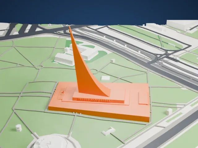 Monument to the Conquerors of Space model, East view
