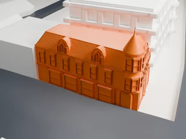 Moore's Building model, West view