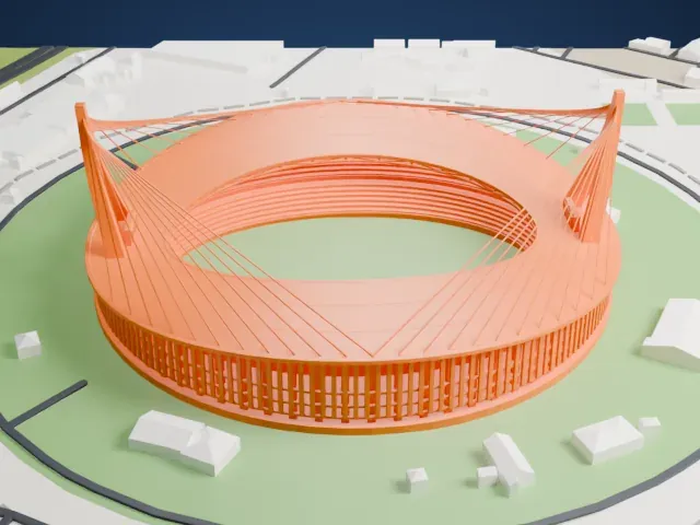 Morodok Techo National Stadium model, East view