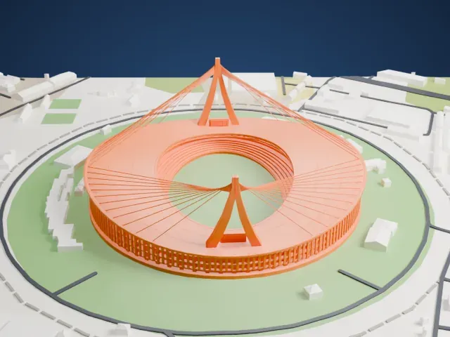 Morodok Techo National Stadium model, South view