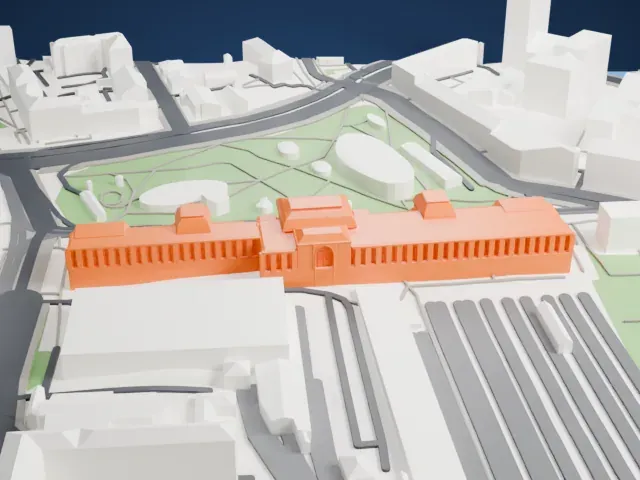 Moscow Paveletsky railway station model, South view
