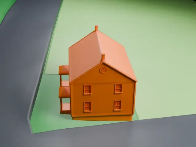 Mount Bethel Baptist Meetinghouse model, East view