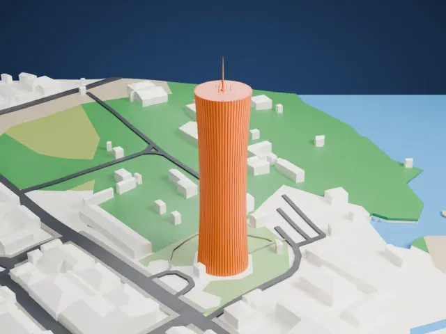 Nabemba Tower model, West view