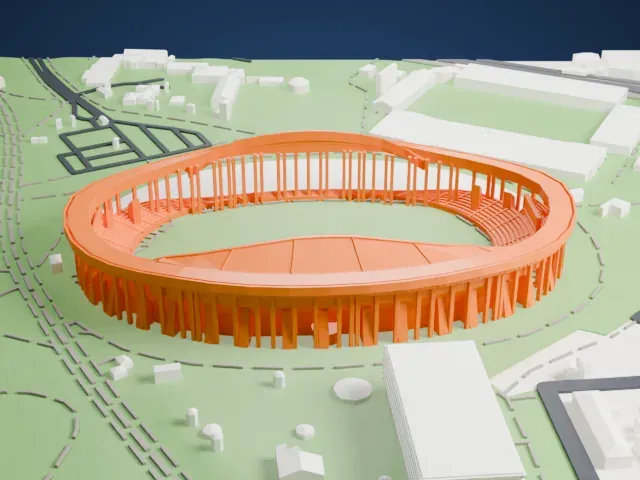 Nagai Stadium model, East view