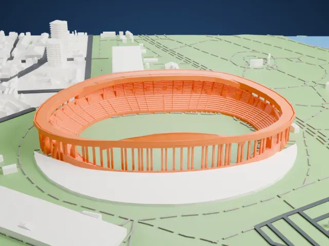 Nagai Stadium model, West view