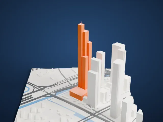Nanjing Financial City II Tower C1 model, East view