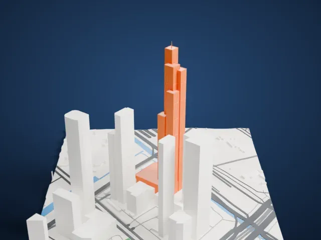 Nanjing Financial City II Tower C1 model, North view