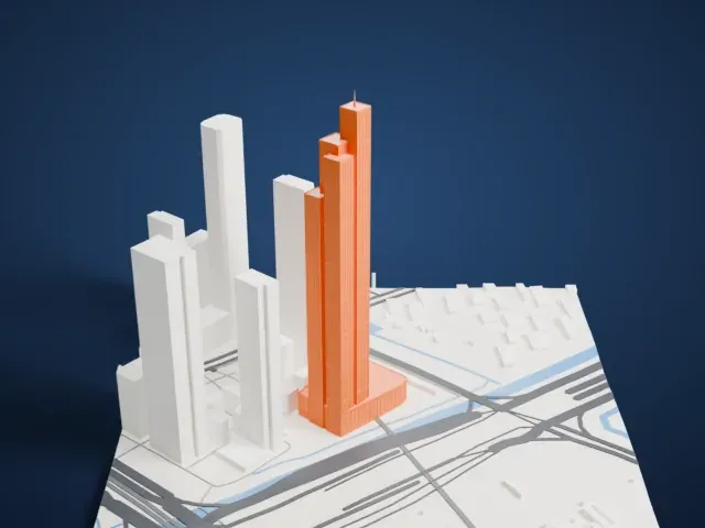 Nanjing Financial City II Tower C1 model, West view