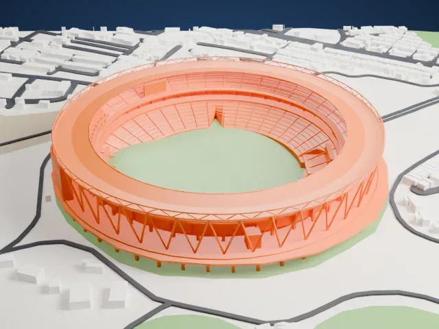 Narendra Modi Stadium model, East view