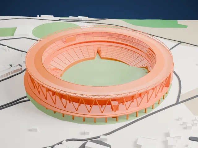 Narendra Modi Stadium model, West view