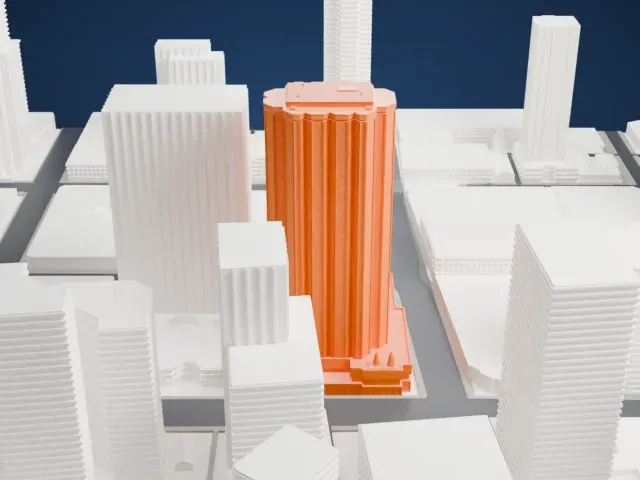 National Bank Centre model, East view
