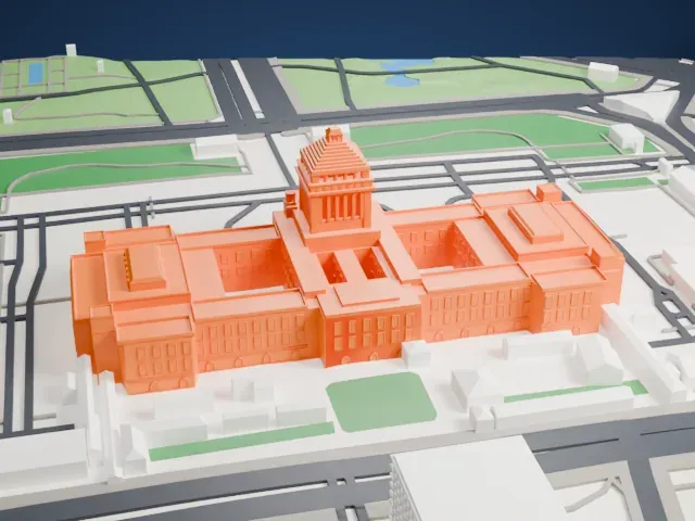National Diet Building model, West view