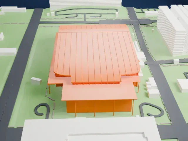 National Indoor Stadium model, North view