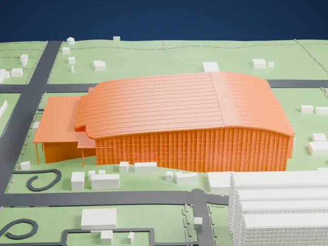 National Indoor Stadium model, West view