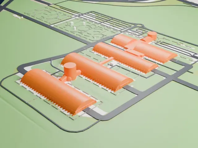 National Museum of the United States Air Force Hangars model, East view