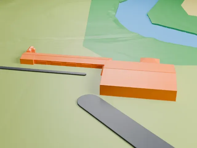 National Warplane Museum Hangars model, North view